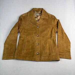 The Territory Ahead Womens Suede Leather Jacket Tan Brown Button Front Blazer S